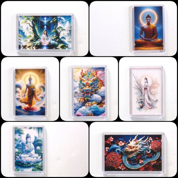Hand-Crafted Acrylic Fridge Magnets Buddha Guan‑Yin Dragon Tara Spiritual Gift - Picture 3 of 6
